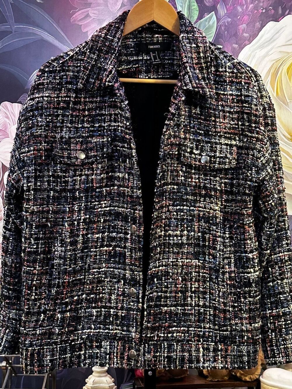 Forever 21 S Tweed Shacket Metallic Snap Jacket Office Siren French Girl